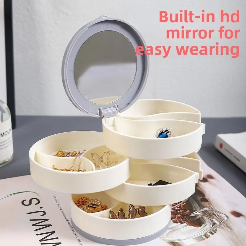 Rotating Multi Layer Jewelry Storage Box With Dust Cover 5
