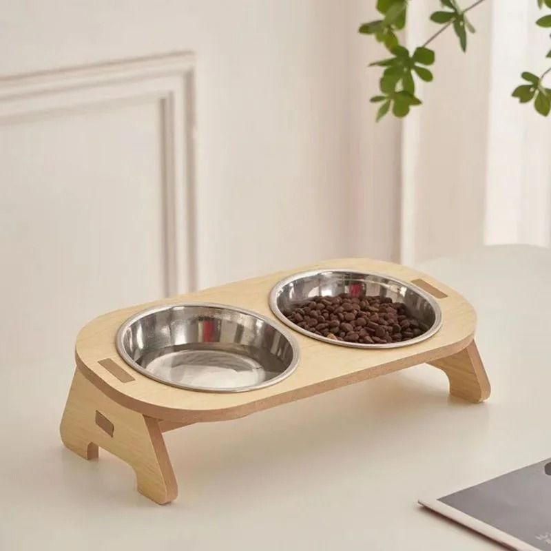 Elevated Wooden Pet Bowl With Stand For Cats And Small Dogs 4