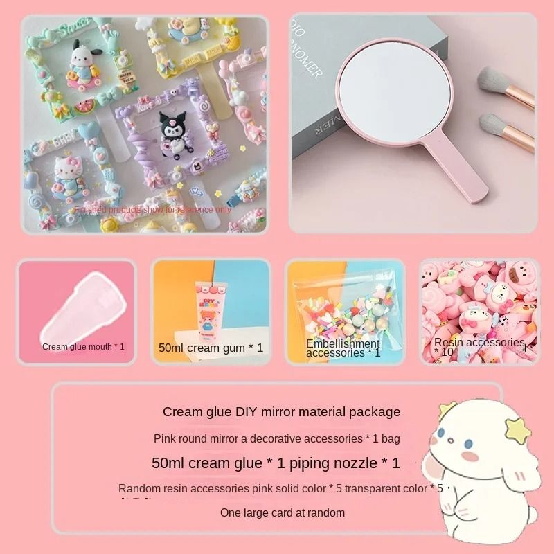 Cute Cartoon Handheld Mirror With Decorative Cream Style Design 9