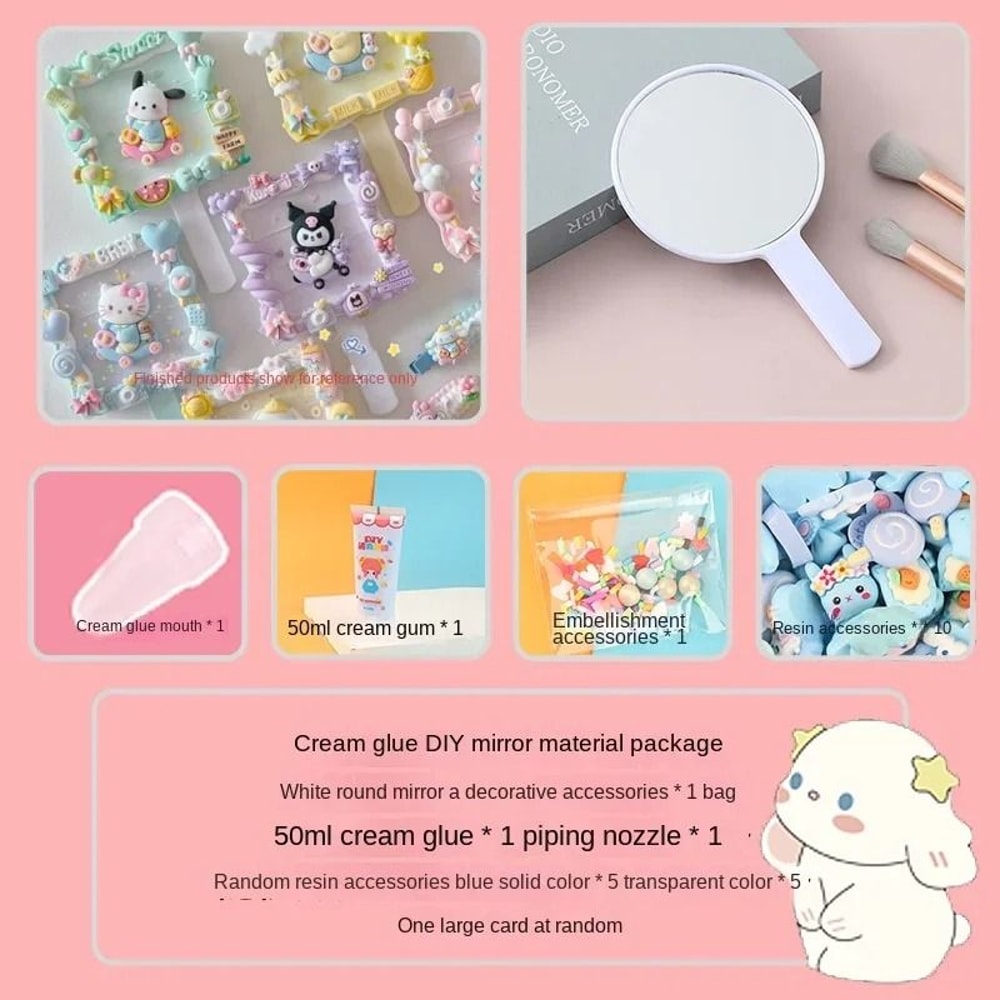 Cute Cartoon Handheld Mirror With Decorative Cream Style Design 6