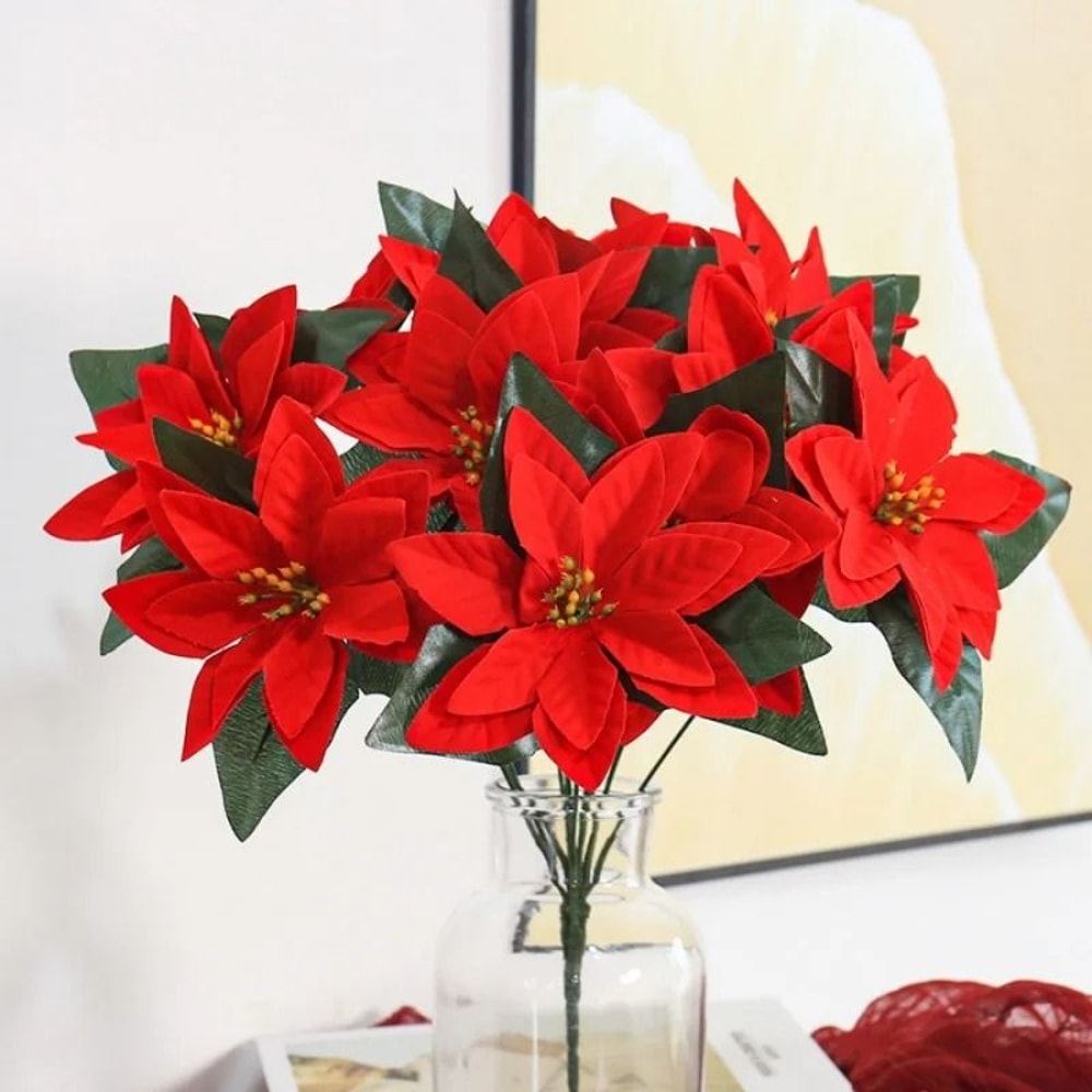 Artificial Christmas Flower Bouquet Decorative Holiday Accent 4