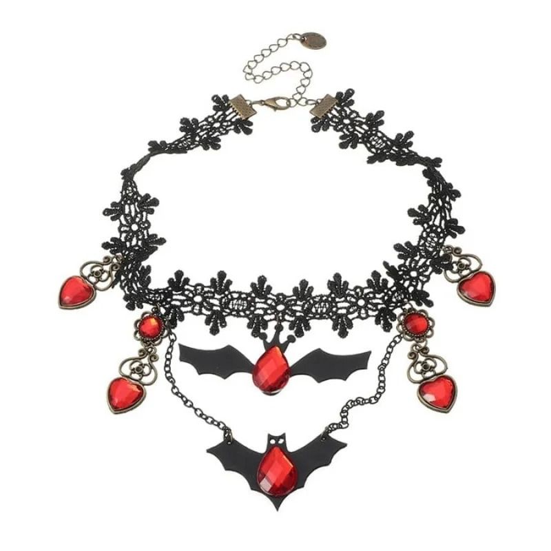 Gothic Style Bat And Heart Pendant Necklace For Costume And Parties 4