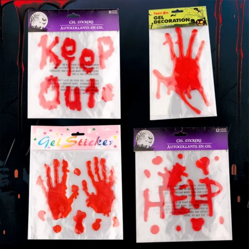 Static Cling Halloween Window Sticker With Blood Handprint Design 0