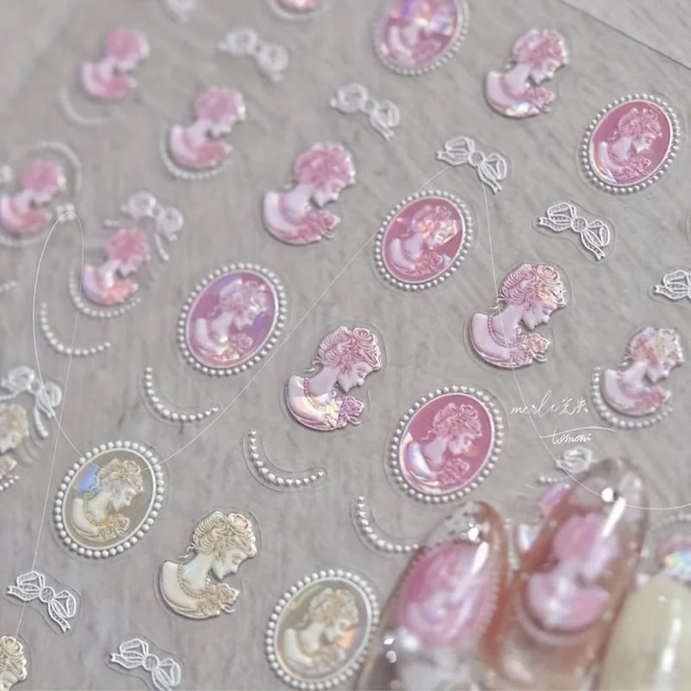 Baroque Pearl Nail Stickers With Iridescent Shell And Lace Pattern 1