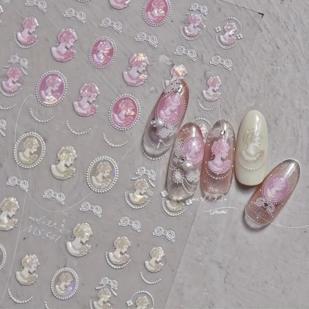 Baroque Pearl Nail Stickers With Iridescent Shell And Lace Pattern 4