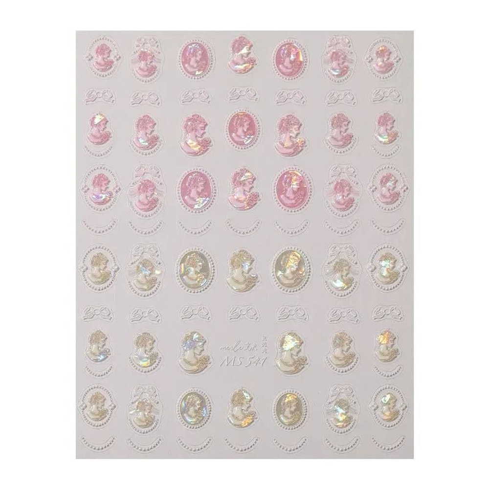 Baroque Pearl Nail Stickers With Iridescent Shell And Lace Pattern 6