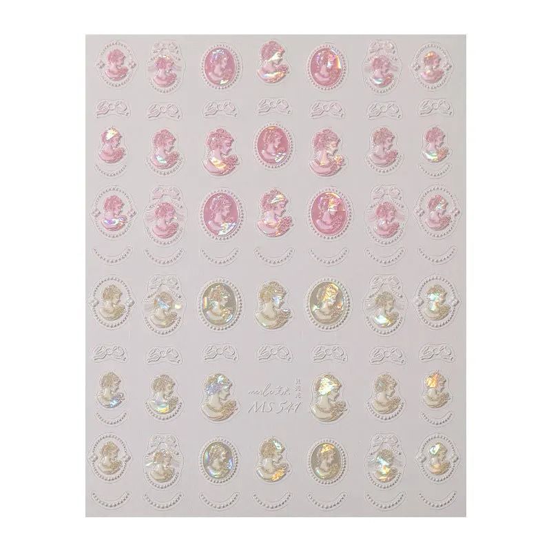 Baroque Pearl Nail Stickers With Iridescent Shell And Lace Pattern 6