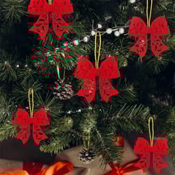 red christmas tree bow ornaments set for holiday decoration