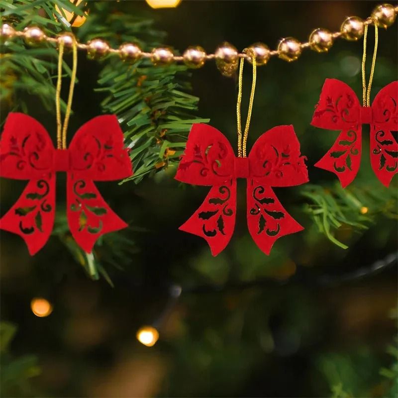 Red Christmas Tree Bow Ornaments Set For Holiday Decoration 2