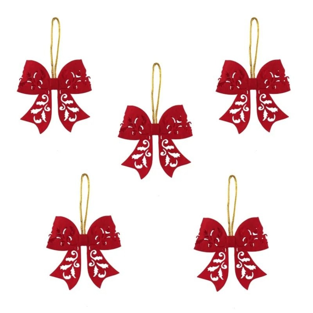 Red Christmas Tree Bow Ornaments Set For Holiday Decoration 6