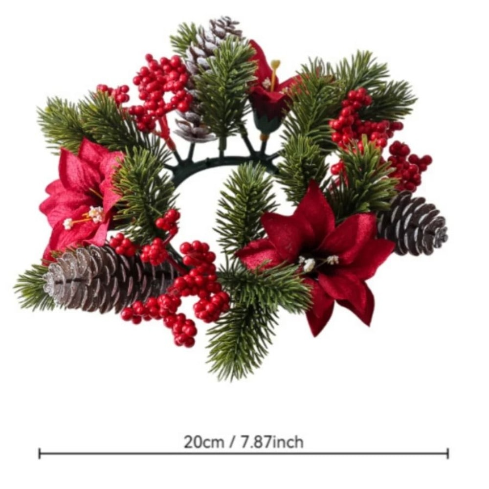 Christmas Candle Holder Wreath With Pine Cones And Berries Decoration 7