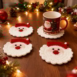 handmade crochet santa claus holiday coasters set
