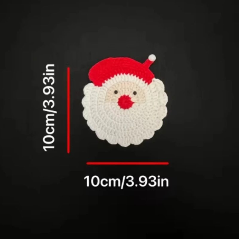 Handmade Crochet Santa Claus Holiday Coasters Set 2