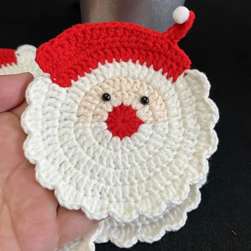 Handmade Crochet Santa Claus Holiday Coasters Set 5