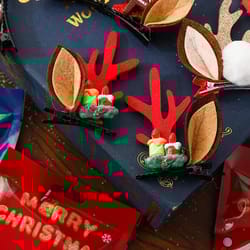 christmas deer antler hair clips set with santa hat and reindeer style