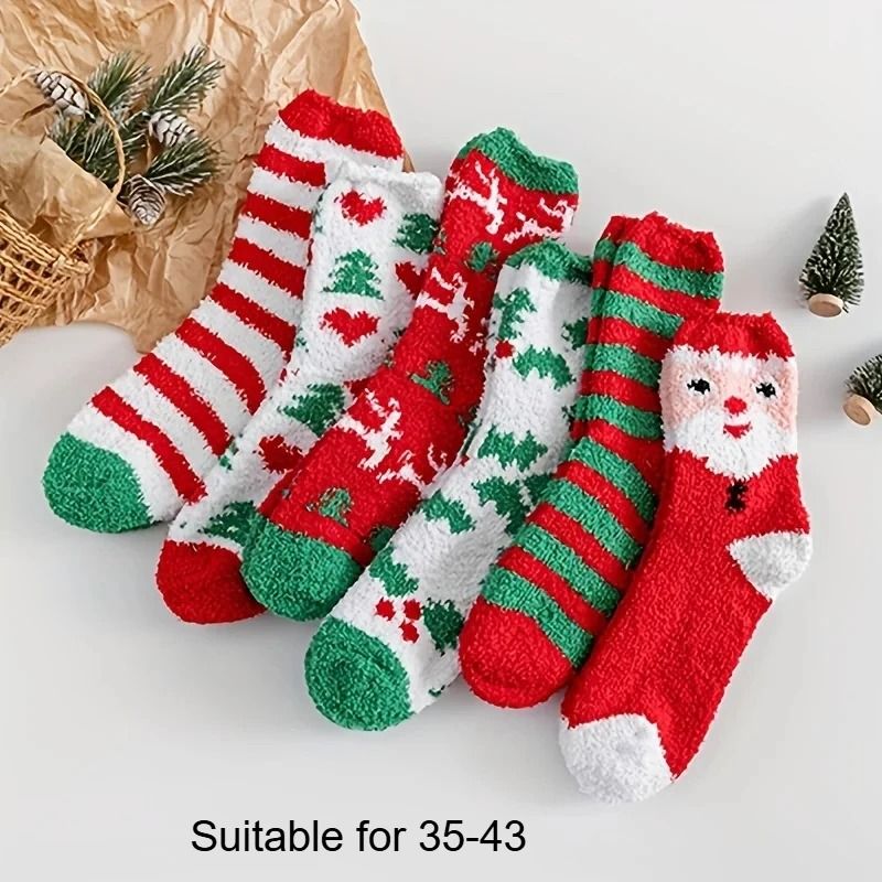 Women Christmas Cold Resistant Warm Home Soft Floor Socks 2