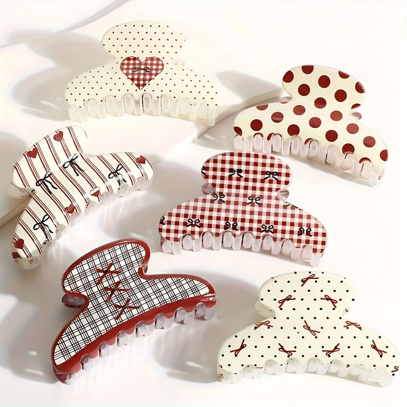 Elegant Bow And Heart Print Hair Clips For Women 0