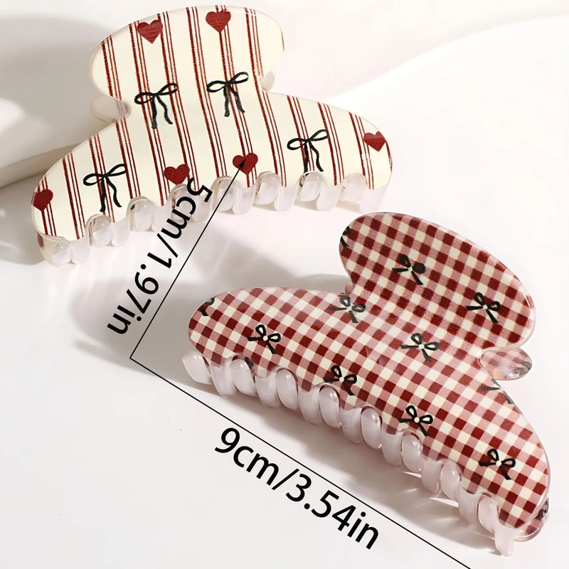 Elegant Bow And Heart Print Hair Clips For Women 2