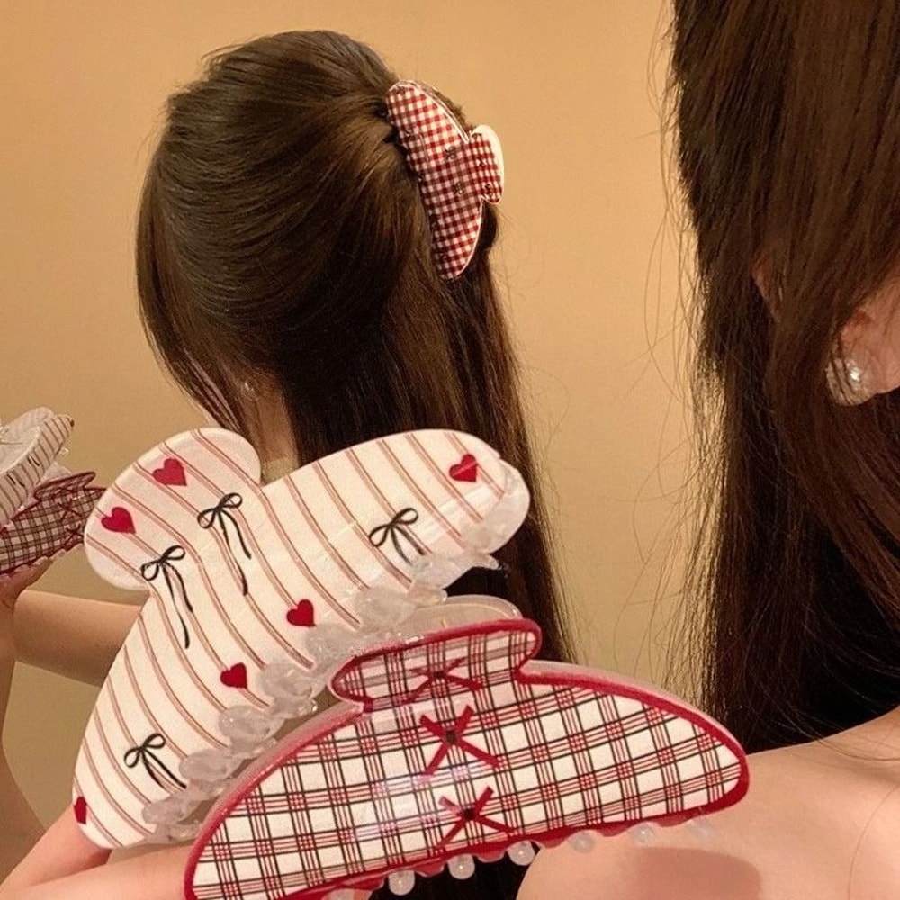 Elegant Bow And Heart Print Hair Clips For Women 5