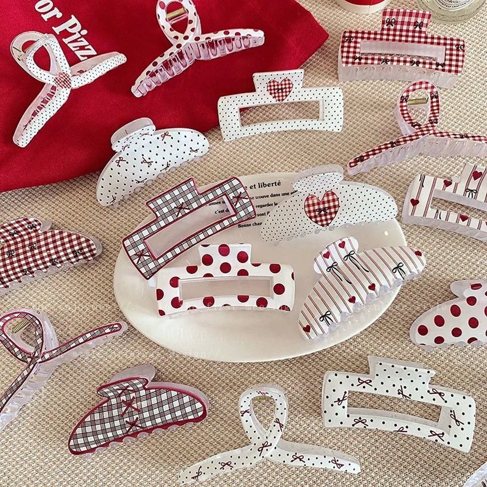 Elegant Bow And Heart Print Hair Clips For Women 6