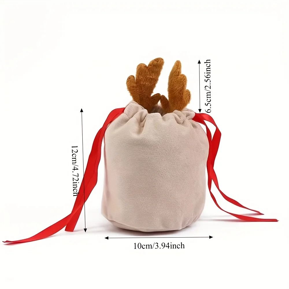 Deer Antler Design Drawstring Gift Bags With Festive Ribbon Bow 0
