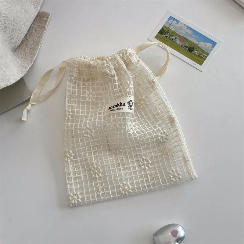 Women White Lace Floral Organizer Bag With Zipper 5