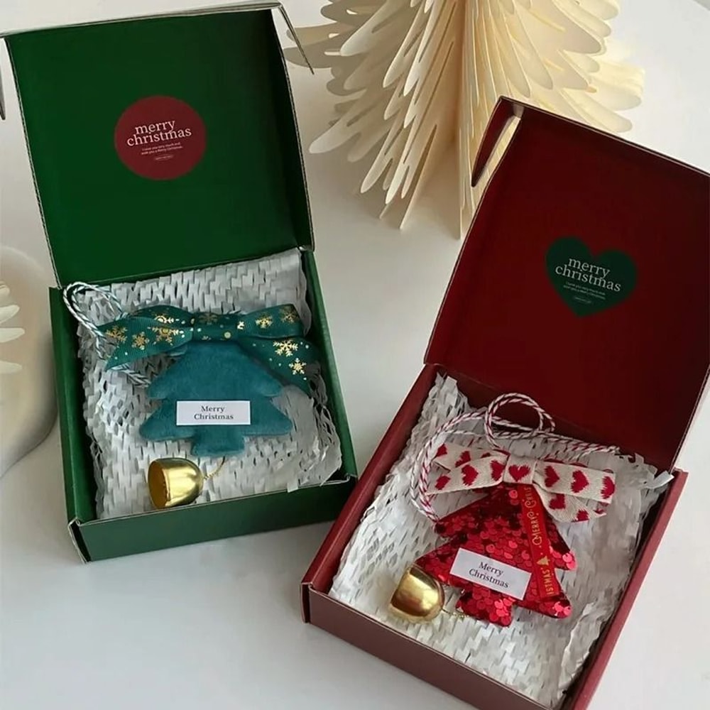 Christmas Tree Hanging Ornaments With Bows And Golden Caps 3