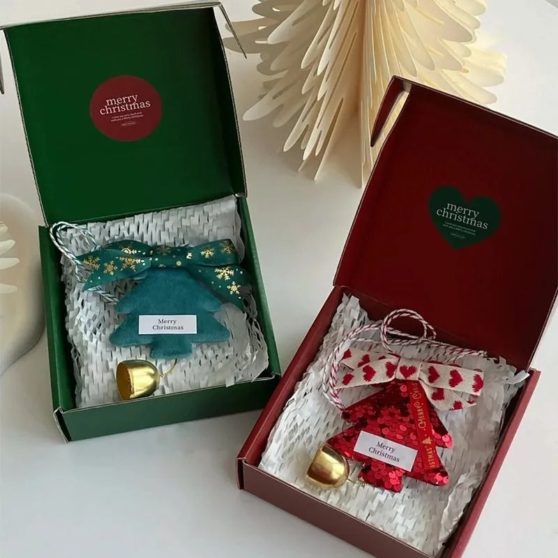 Christmas Tree Hanging Ornaments With Bows And Golden Caps 3