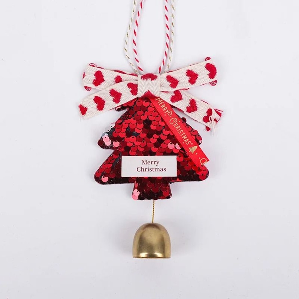 Christmas Tree Hanging Ornaments With Bows And Golden Caps 5