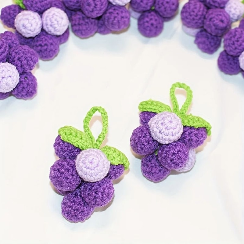 Handmade Crochet Grape Keychain Decorations Set 6
