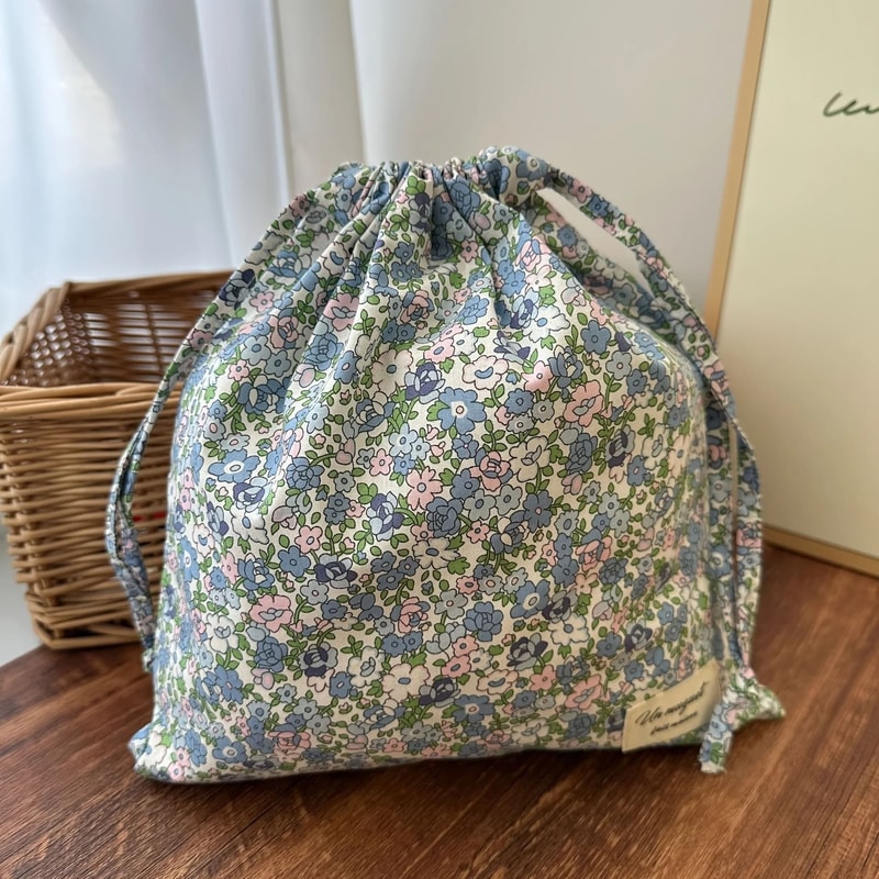 Vintage Floral Print Drawstring Organizer Bag For Women 1