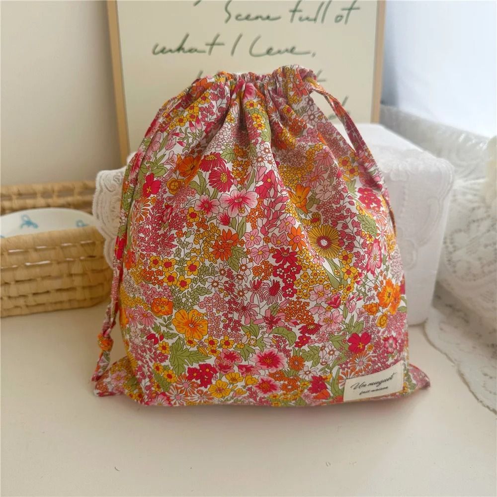 Vintage Floral Print Drawstring Organizer Bag For Women 6
