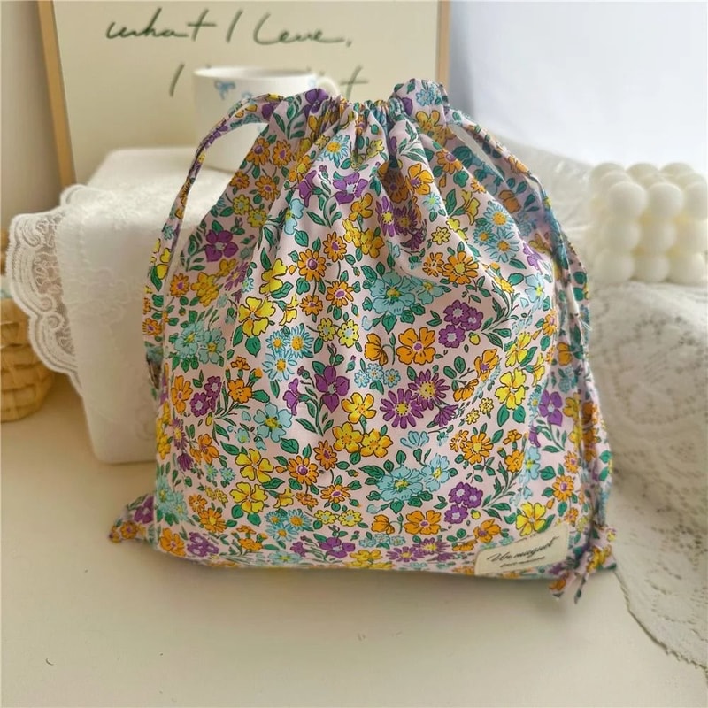 Vintage Floral Print Drawstring Organizer Bag For Women 7