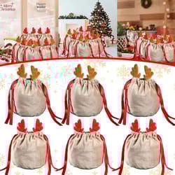 velvet reindeer drawstring gift bags