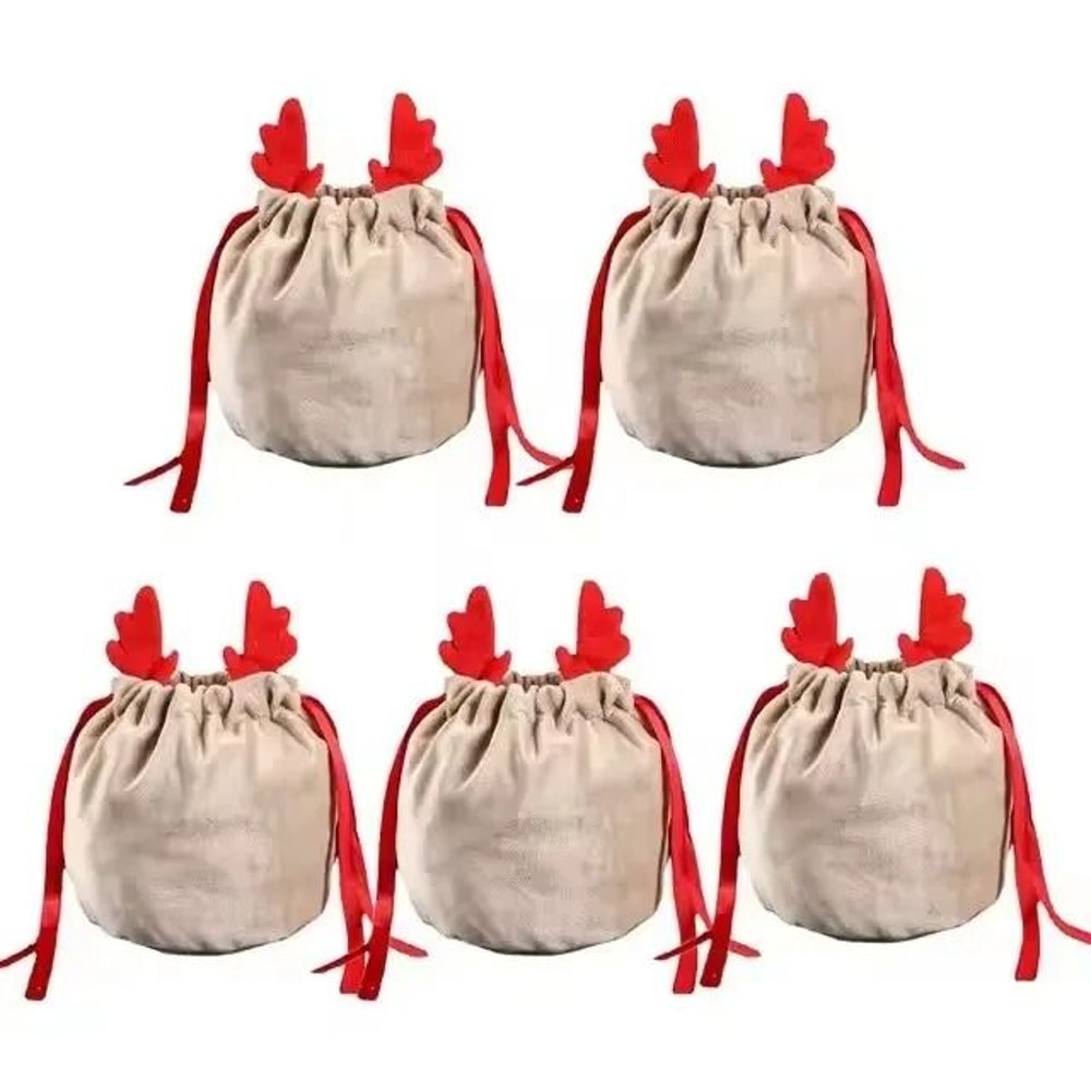 Velvet Reindeer Drawstring Gift Bags 6