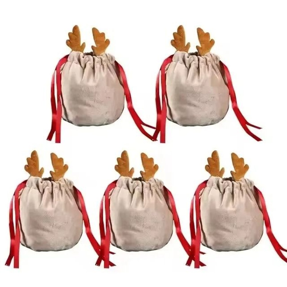 Velvet Reindeer Drawstring Gift Bags 7