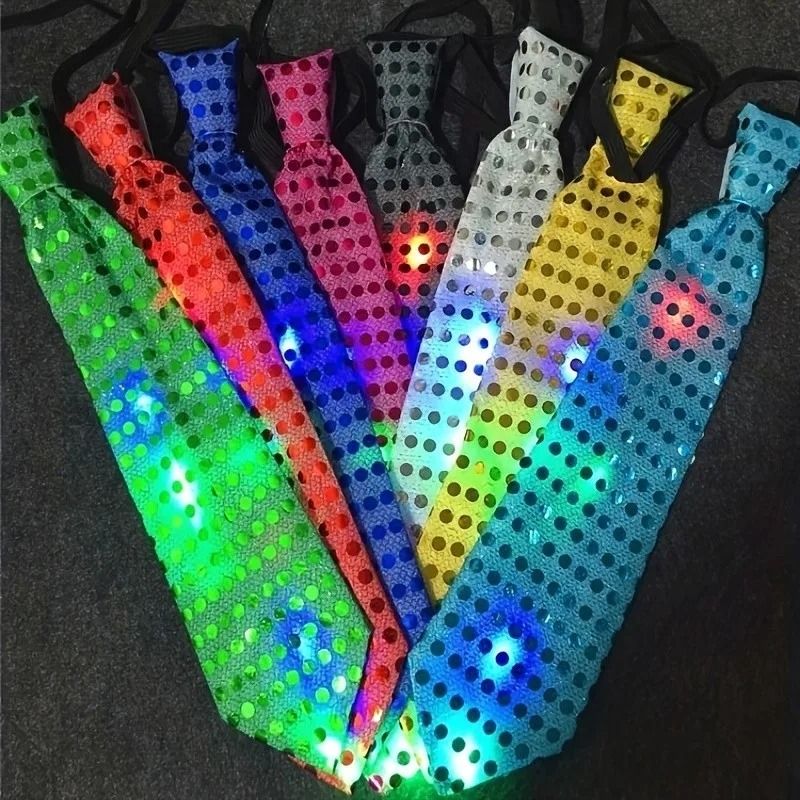 LED Light Up Sequin Fedora And Tie Set 1
