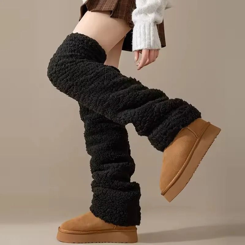 Women Coral Fleece Thermal Knee High Socks 4