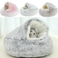 2 in 1 plush round pet bed and sleep bag