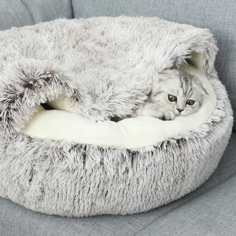 2 In 1 Plush Round Pet Bed And Sleep Bag 2