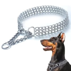 professional triple row metal cuban link dog collar