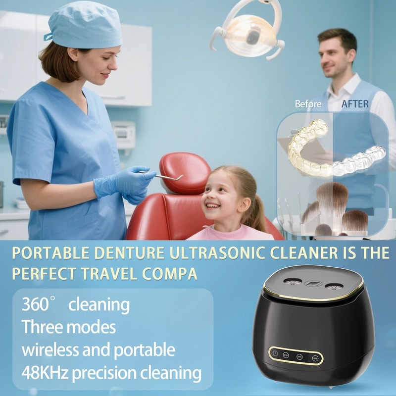 Automatic 48KHZ Ultrasonic Denture And Dental Appliance Cleaner 4
