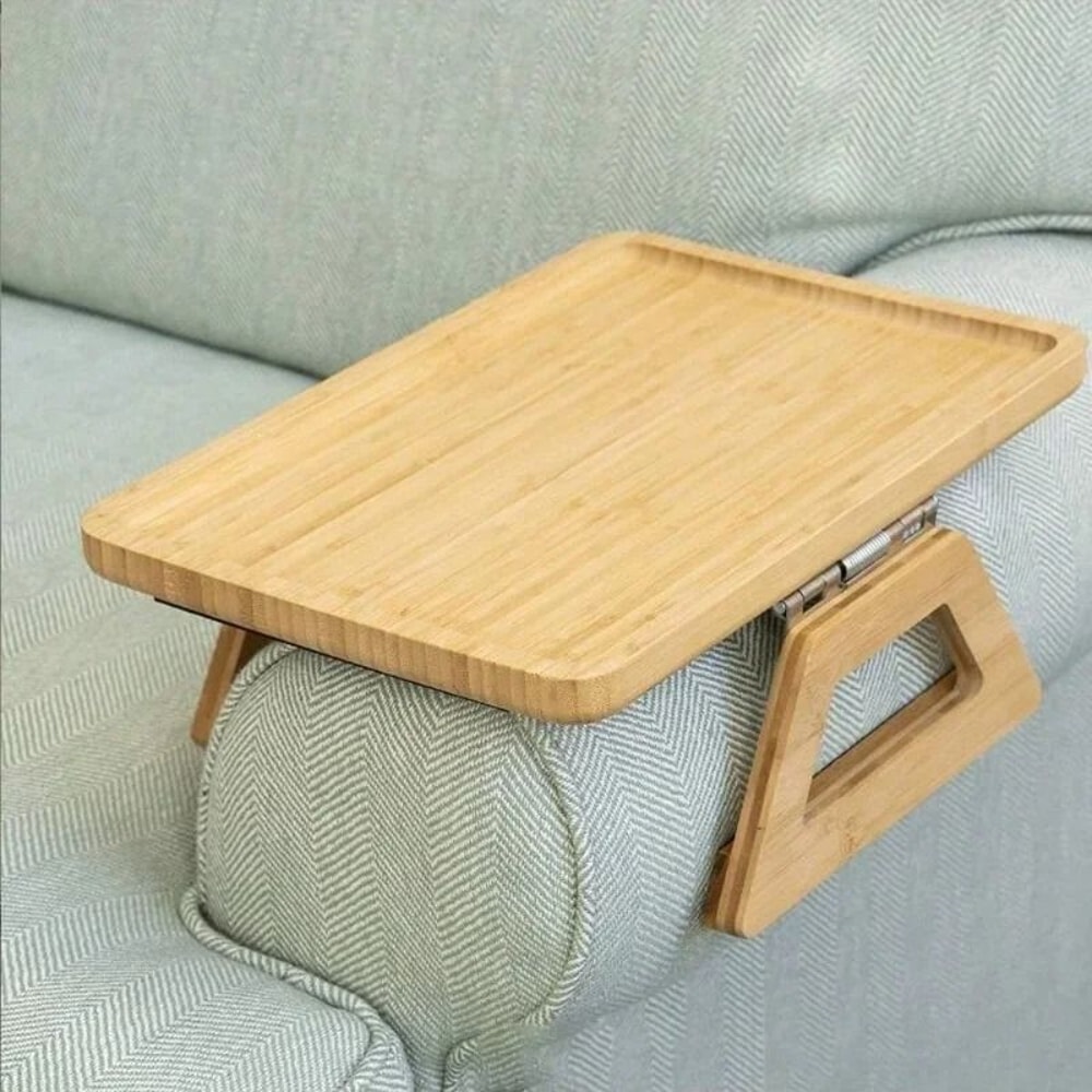 Professional Natural Wooden Foldable Sofa Armrest Tray 8