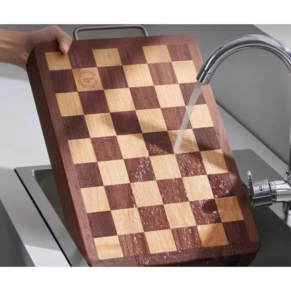 Artisan Chessboard Patterned Solid Wood Culinary Board 3