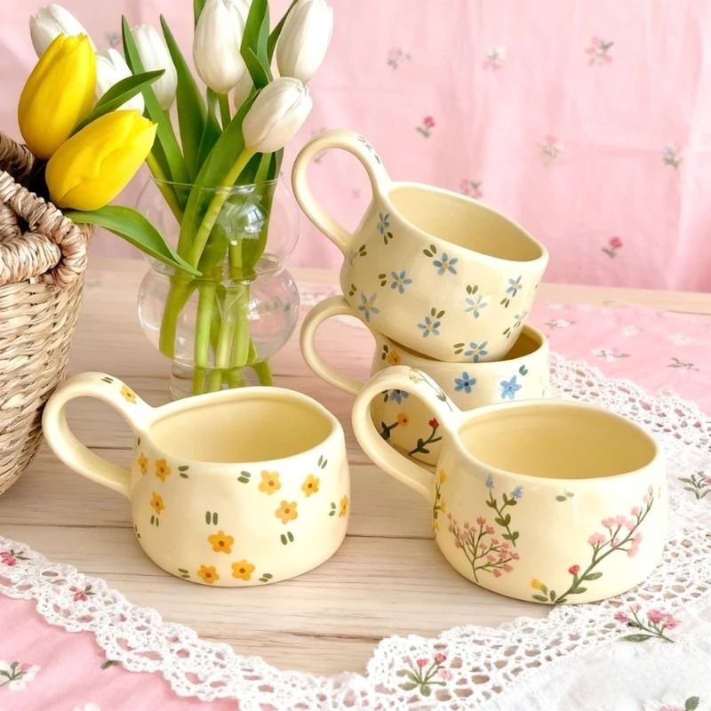 Cream Flower Ceramic Mug 1