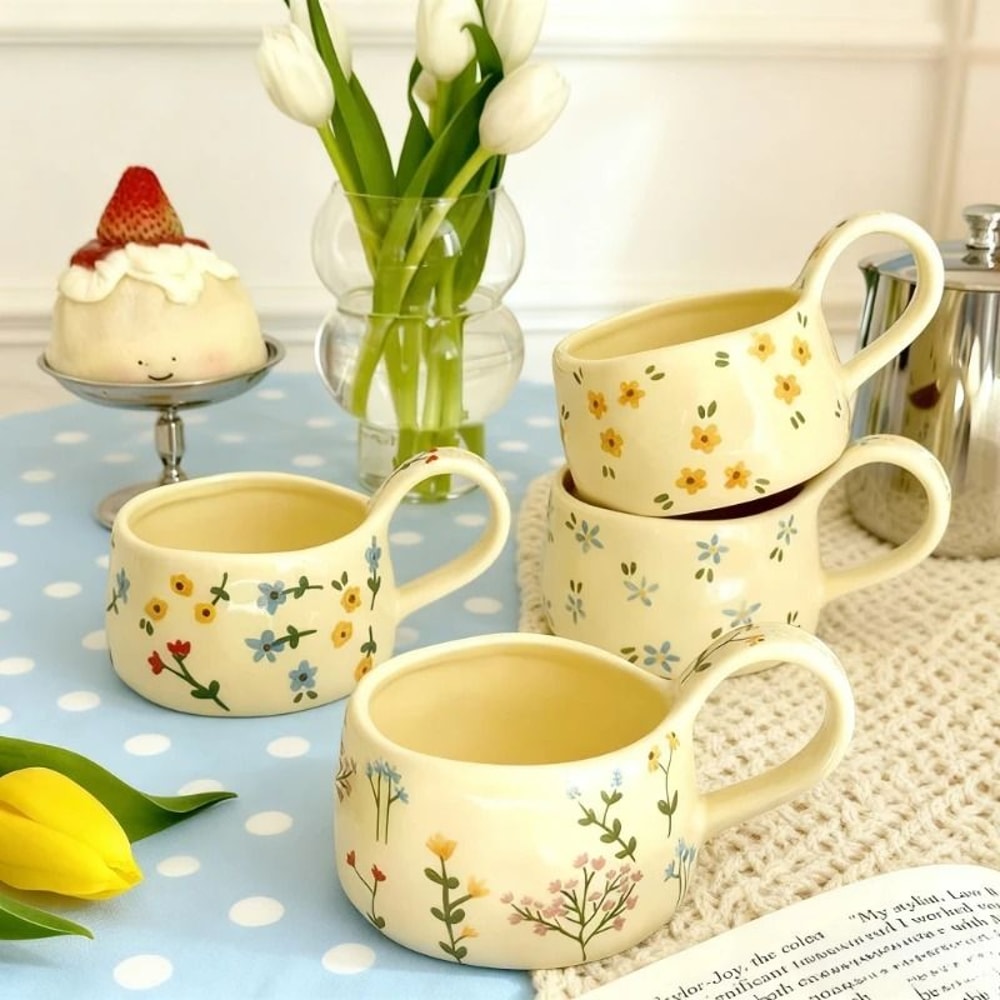 Cream Flower Ceramic Mug 2