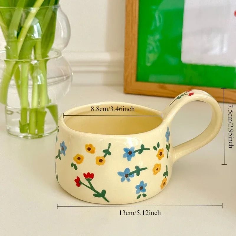 Cream Flower Ceramic Mug 4
