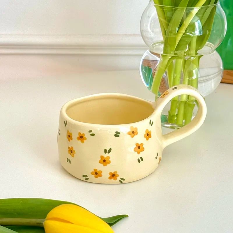 Cream Flower Ceramic Mug 5