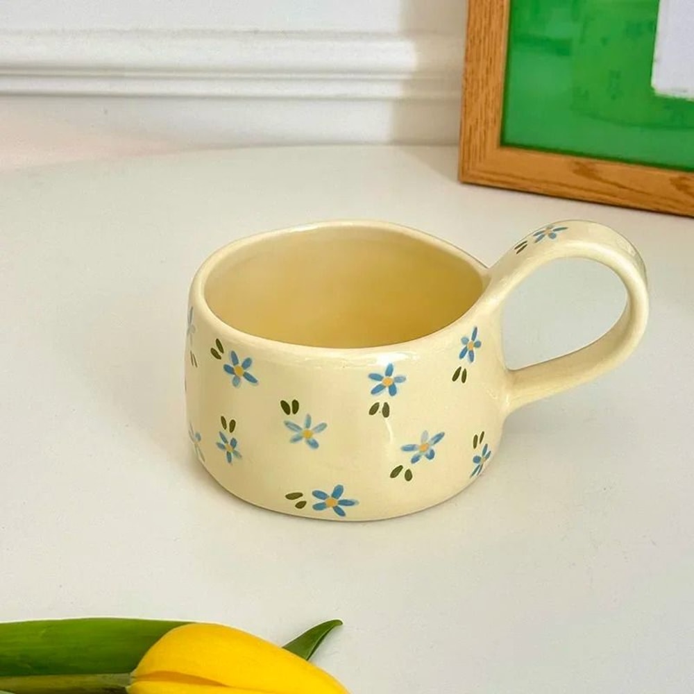 Cream Flower Ceramic Mug 6