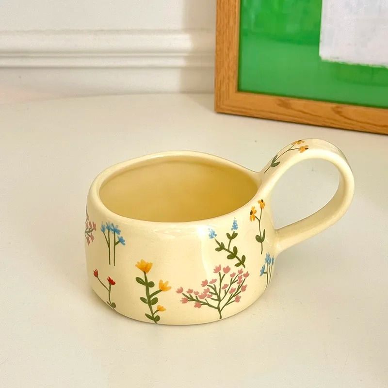 Cream Flower Ceramic Mug 8